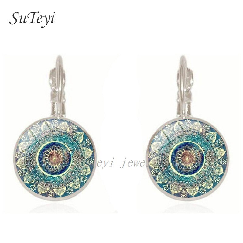 Collana Mandala verde Vintage collana con pendente in vetro di loto con geometria sacra retrò per donna uomo gioielli Boho: Silver Earrings