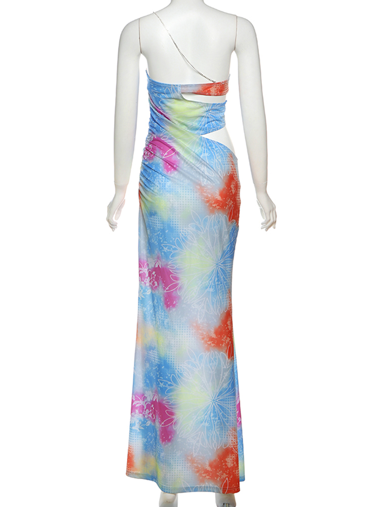 Kliou Tie tinte con paneles mujeres Maxi vestido Hipster Festival atractivo Slash Correa pecho sin cintura Vestidos ajustados señora vacaciones bata