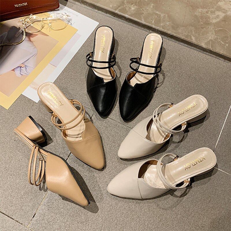 Sandalen dames eenvoudig dikke hak dames sandalen zonder hak luie dames sandalen met hak baotou hoge hakken