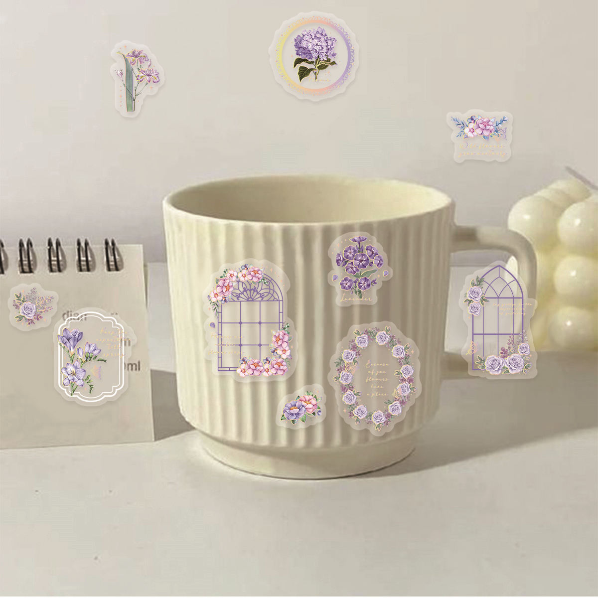 3Sheets PET  Stamping Cultural and  Retro Plants, Purple Flowers, Childhood Waterproof DIY Stickers Rich Patterns