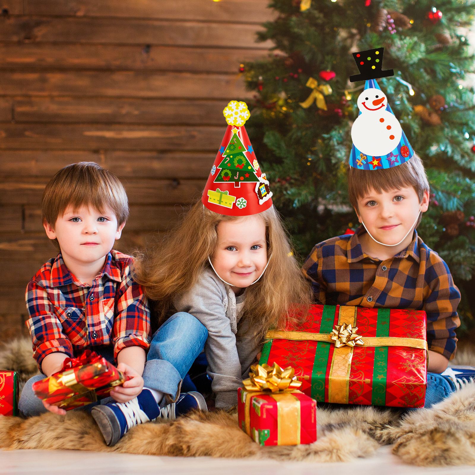 5pcs Christmas Theme DIY Craft Materials Novel Paper Hat Decor Hats Making Kits DIY Hat Kits for Kids Xmas Handicrafts