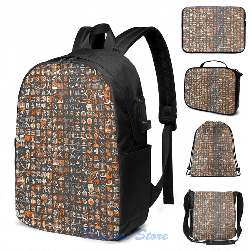 Team Fortress 2 Achievement Pattern USB Charge Backpack men School bags Women bag Travel laptop bag