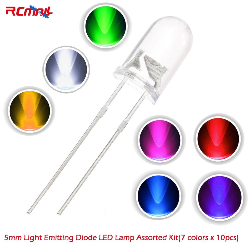 RCmall 70 stks 5mm Lichtgevende Diode LED Lamp Diverse Kit voor Arduino (7 kleuren x 10 stks) FZ009-DIY