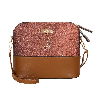 Mode Lovertjes Vrouwen Tassen Pu Leer Vrouwen Messenger Bag Effen Kleur Rits Schoudertas Herten Shell Tas: NewBrown