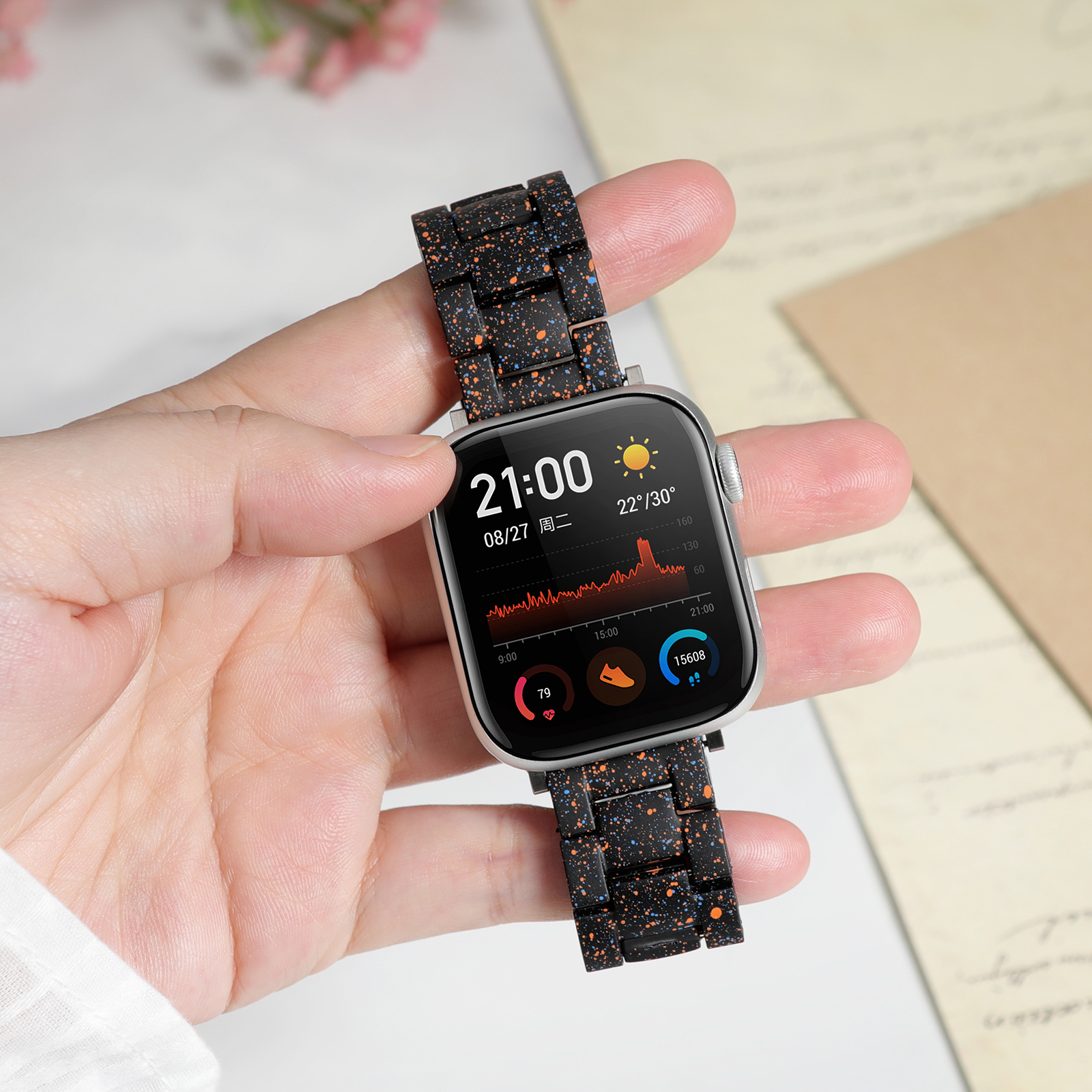 Correa redmi watch 4 -reimer luksuriøs harpiksrem til xiaomi band  mi 8 pro 9 pro smartklokke redmi watch 5 correas 3 5 active armbånd: L / Svart