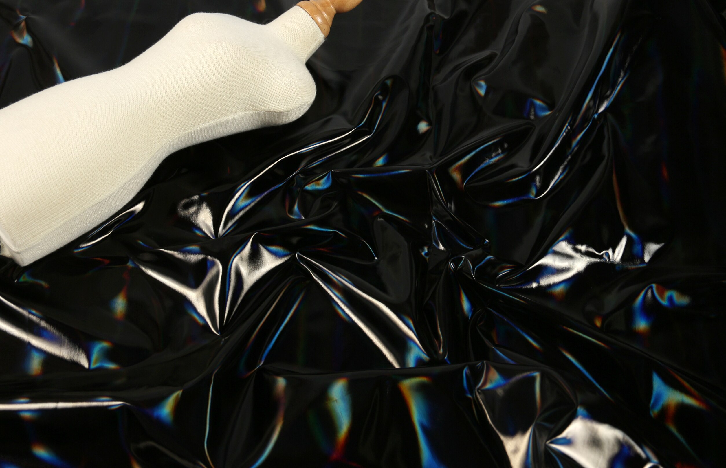 Su Fuer-Película de arco iris pu, espejo mágico negro, ropa reflectante, impermeable, chaqueta de cuero, tela 20-5