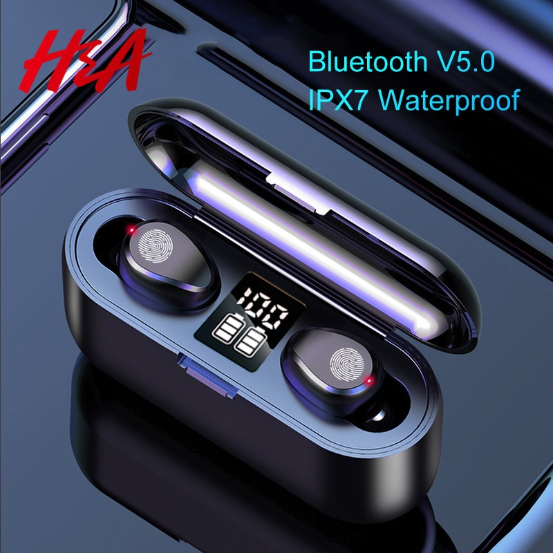 H & Een Tws 5.0 Draadloze Hoofdtelefoon Bluetooth Oortelefoon Met Microfoon Sport Waterdichte Touch Control Draadloze Koptelefoon Headsets