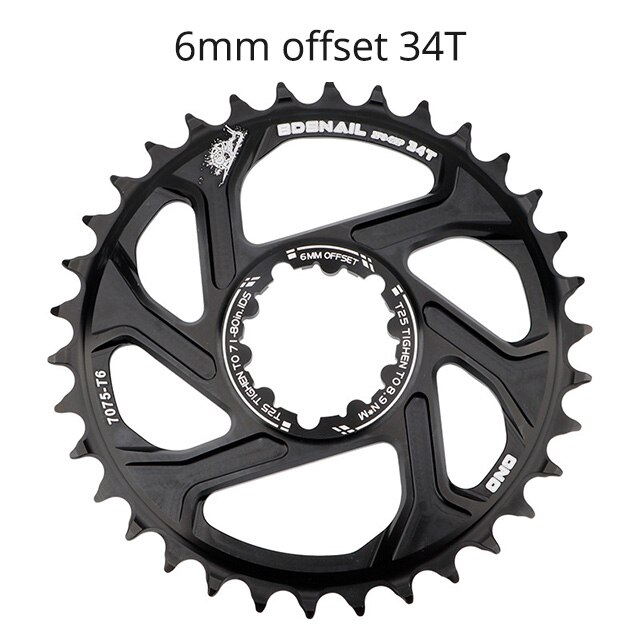 Schnecke 3mm 6mm versetzt Kettenblatt für Sram GXP SX NX GX XO X01 XX1 32/34/36/38T Fahrrad Einziges Krone Mtb überspielen Kurbelgarnitur: 6mm versetzt Schwarz 34T