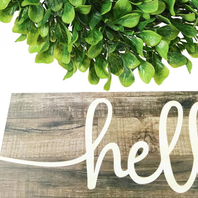 Wooden Hello Sign Rustic Farmhouse Porch Front Home Wedding Wooden Sign Door Hanging Flower Wreath Decoration Accessories