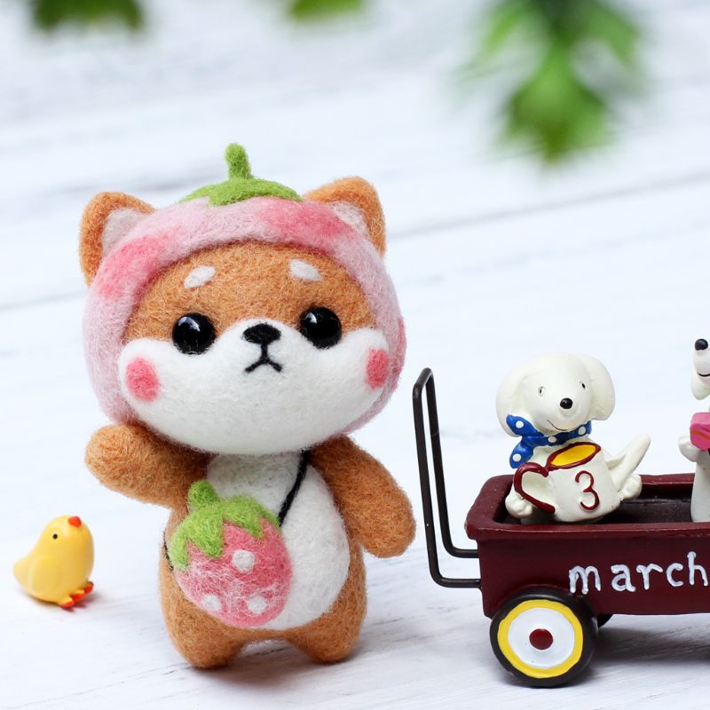 Aardbei Cartoon Wolvilt Craft DIY Onvoltooide Prikte Naald Materiaal Bag Pack