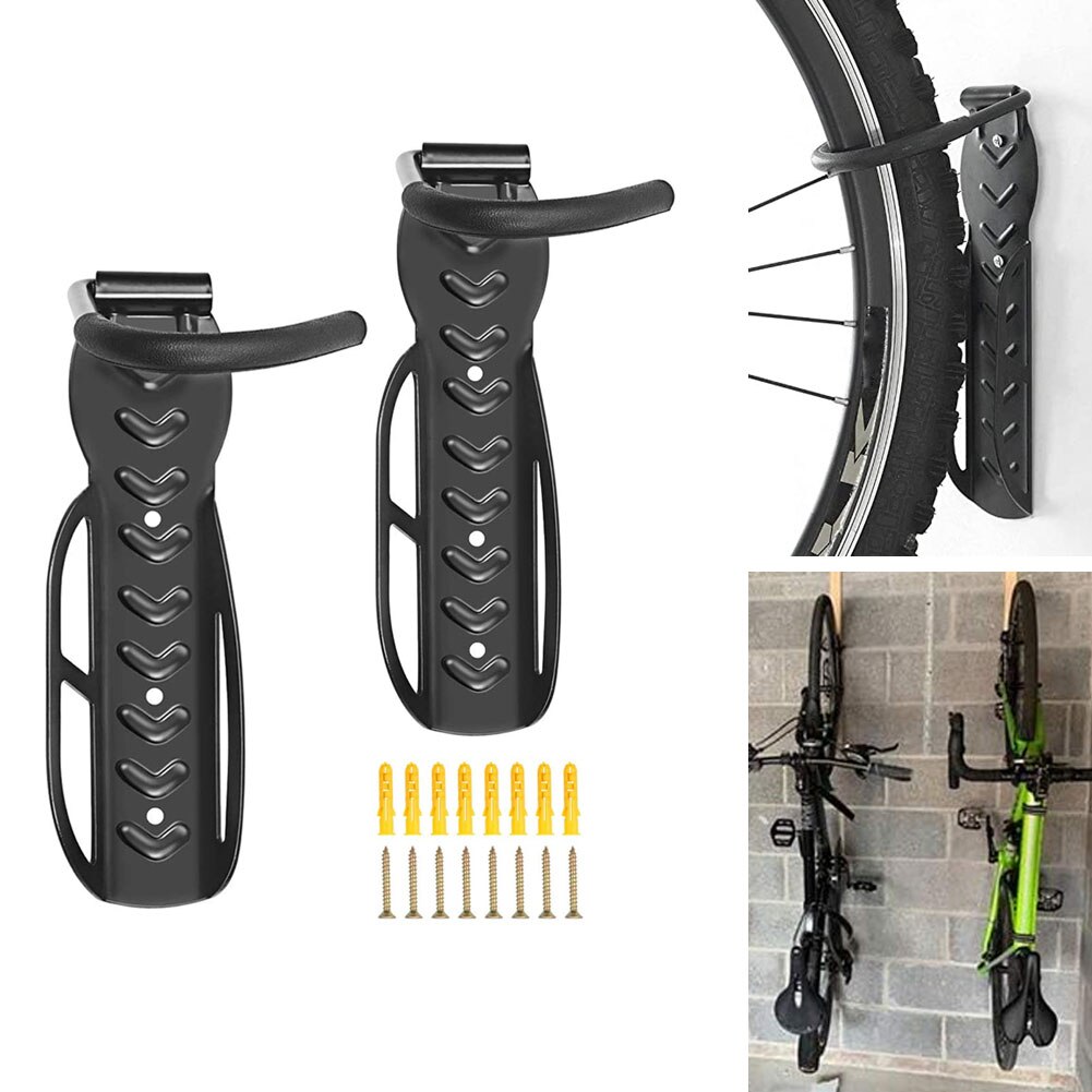 2PCS Bike Wall Mounts Vertical Bike Hangers Bicycle Wall Hook Mountable Cycle Storage Hook Bike Rack Stand for Garage Black
