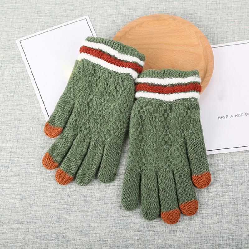 Guantes de punto cálidos para invierno, manoplas antideslizantes de lana gruesa para exteriores, mitones de dedo completo: 01