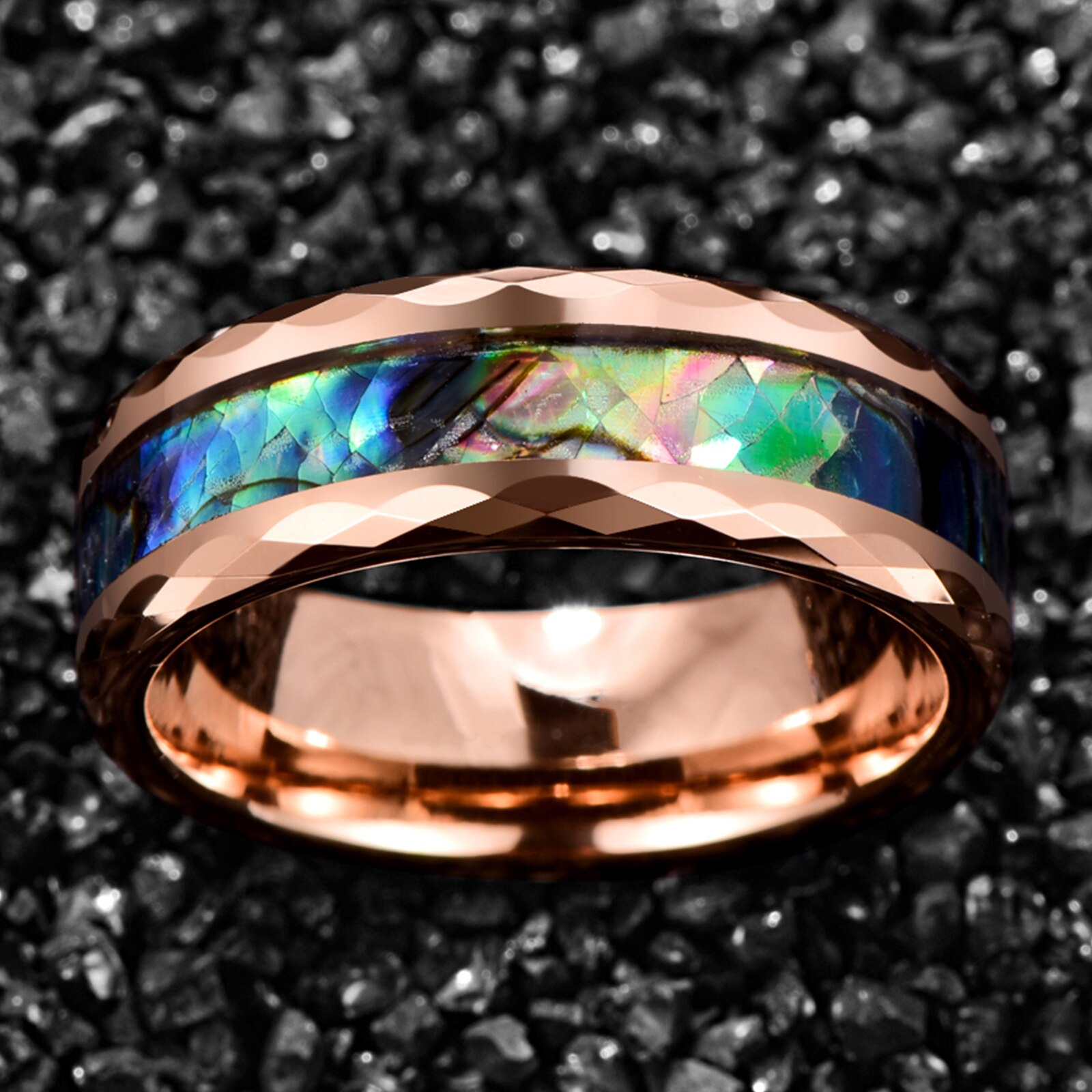 Nuncad Tungsten Carbide Ring 8Mm Breedte 2.3Mm Dikke Plating Rose Gold Batch Bloem Ingelegd Abalone Shell Tungsten Staal ring
