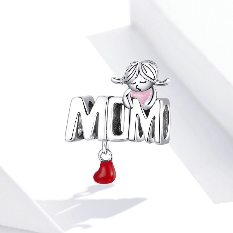 Mowimo mamma mamma hjärta berlocker passar original silver armband 925 sterling silver rosa cz pärla hänge diy halsband smycken