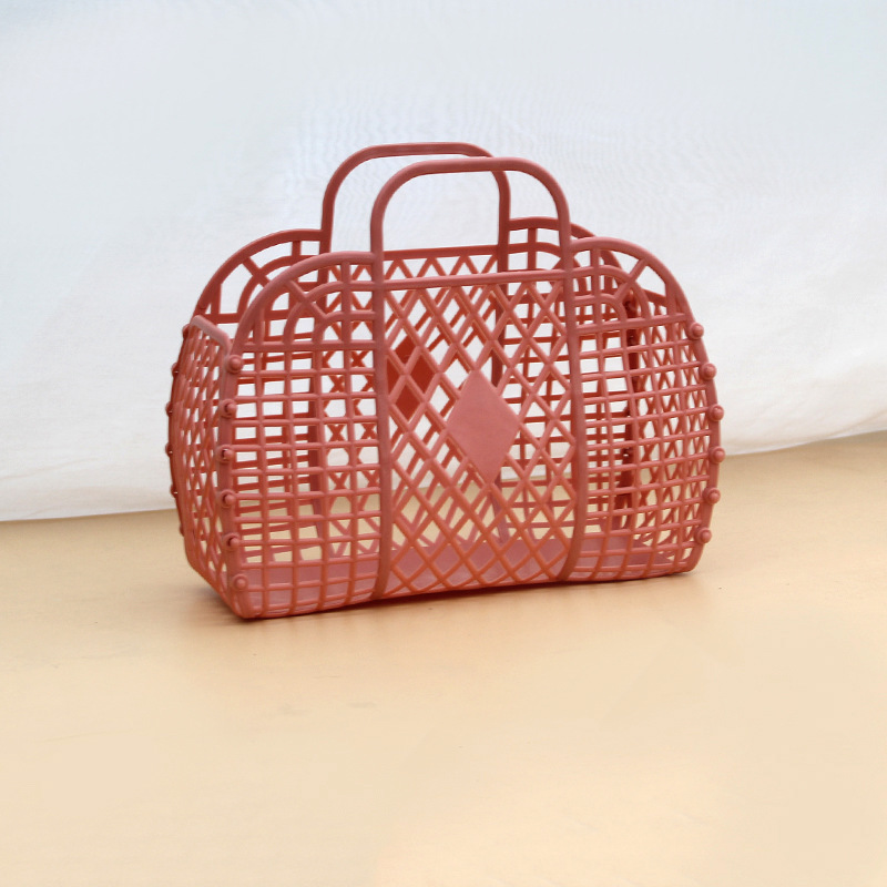 Bolsa de cesta de almacenamiento de plástico plegable, organizador de cosméticos de viaje abierto con de asas dobles, bolsa de playa para lavar a mano fácil de limpiar: Verde