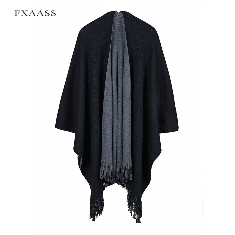 Fxaass efterår/vinter sjal solid poncho dame tørklæde stole luksus akryltørklæder varm dobbeltside: 01