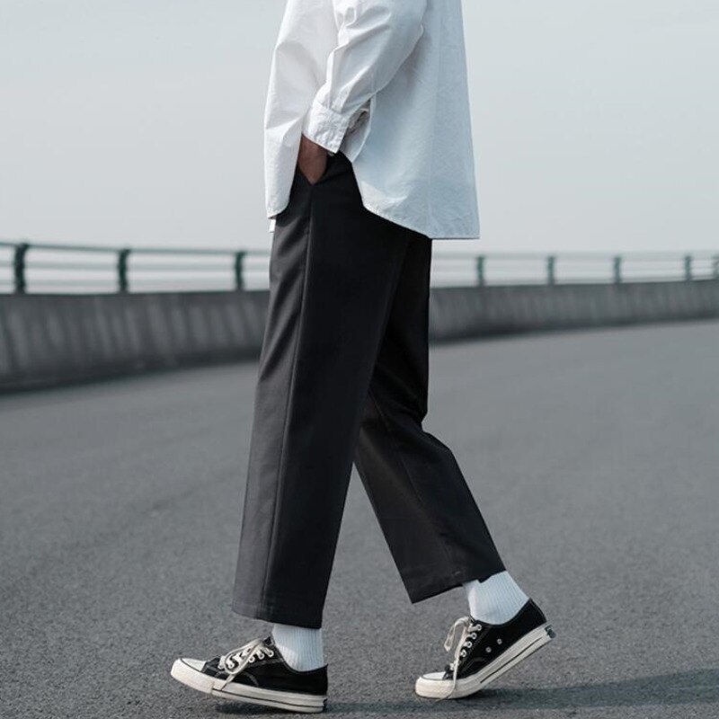 Pantalones de traje de estilo coreano holgado de estilo informal para hombre, Pantalón de vestir, Formal, para oficina, color gris/Negro, M-2XL de verano