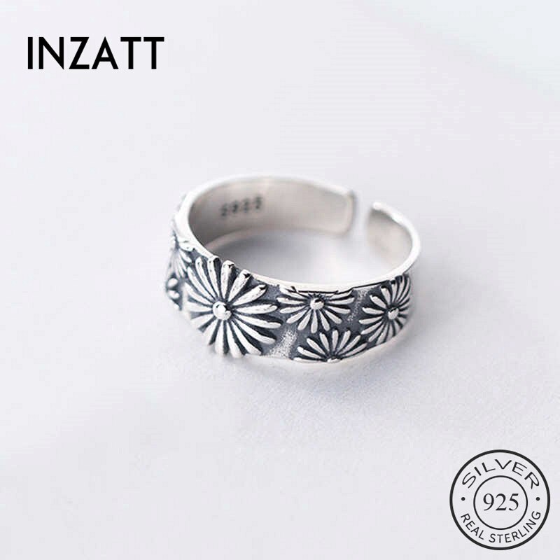 Inzatt real 925 sterling silber blumen-pflanzen-verstellbarer ring für damen party vintage feiner schmuck minimalistische accessoires