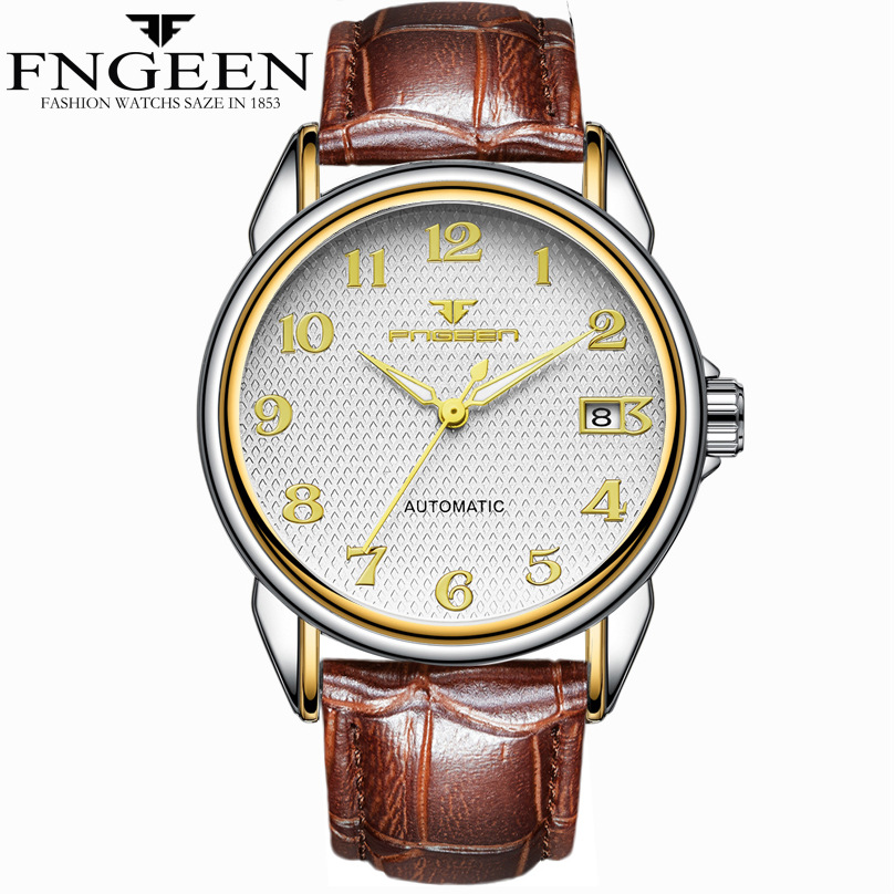 Topmerk Watch Digitale Wijzerplaat Lichtgevend Roestvrij Staal Automatisch Mechanisch Horloge Waterdicht Datumklok Reloj Hombre: WHITE