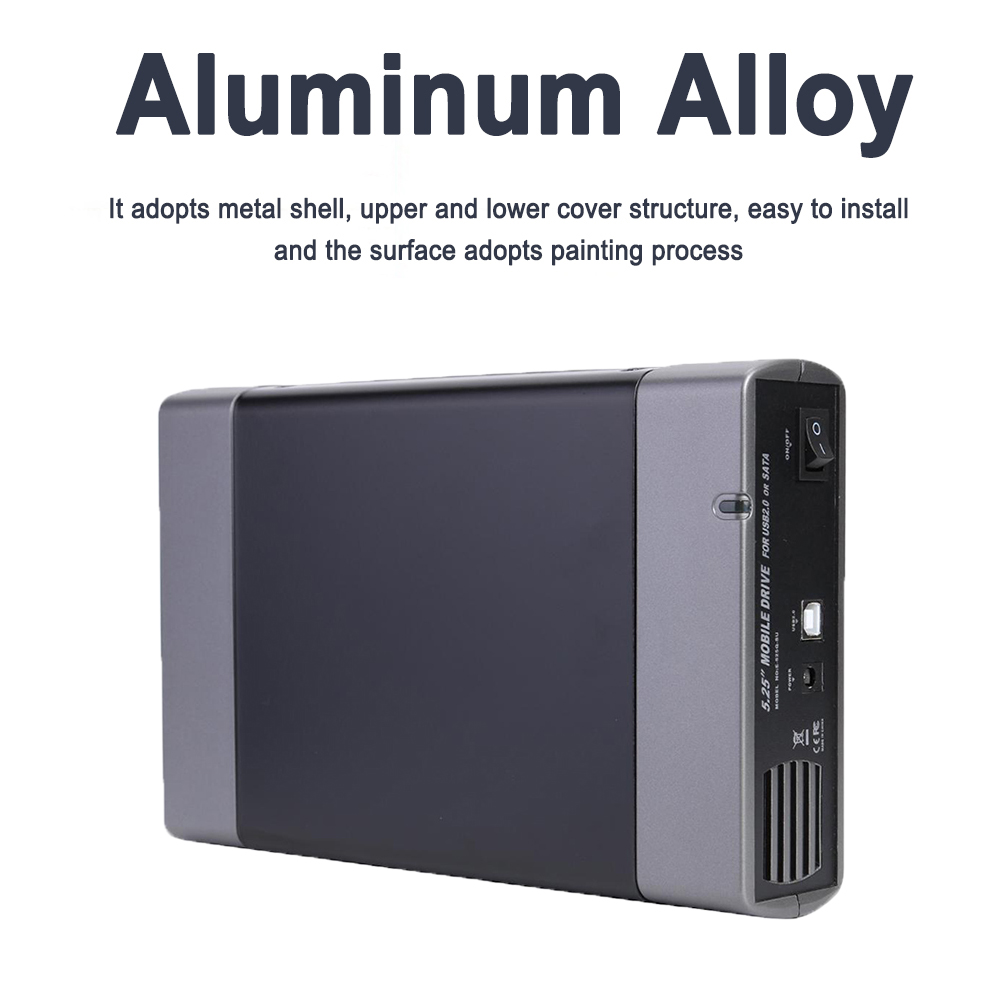 Carcasa de disco duro externo de 5,25 pulgadas, caja de disco duro externo USB3.0/2,0 a SATA HDD SSD, compatible con DVD, caja de HDD móvil, grabación de 16 velocidades