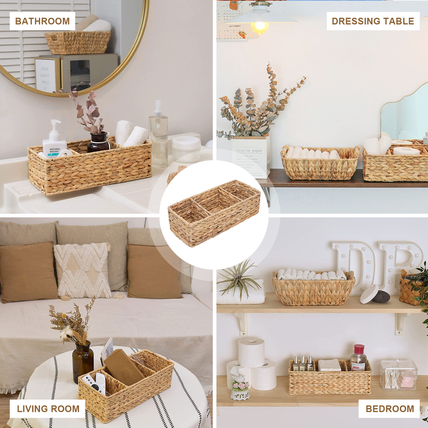 Estante de escritorio de mimbre Natural para el hogar y la Oficina, cesta de almacenamiento de escritorio, soporte para accesorios de cocina, organizador de mesa, decoración