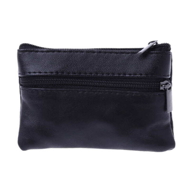 Zachte Mannen Vrouwen Card Coin Sleutelhanger Rits Lederen Portemonnee Pouch Bag Purse Zwart Mini Munthouders