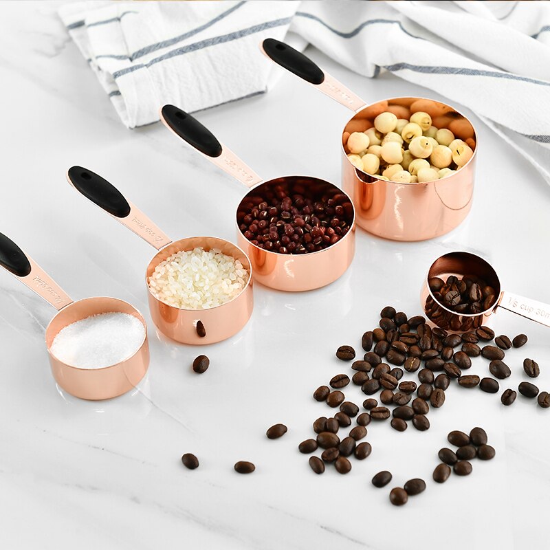 5Pcs Stainless steel Measuring Cups Set Luxury Copper Plated Kitchen Measuring Tools For Baking Coffee Tea