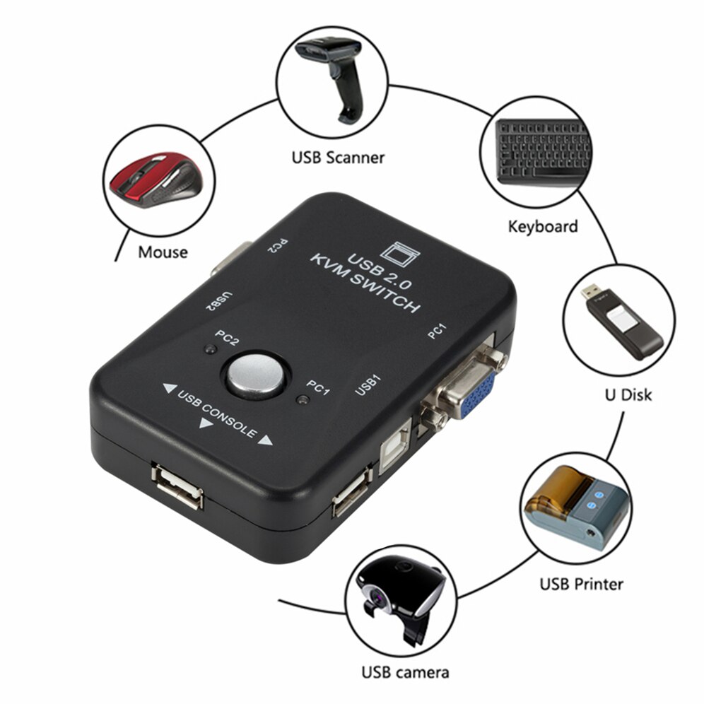 Grwibeou-conmutador KVM con 2 puertos USB, 1920x1440, VGA, SVGA, USB 2,0, KVM, ratón, teclado, caja divisora, interruptor para compartir