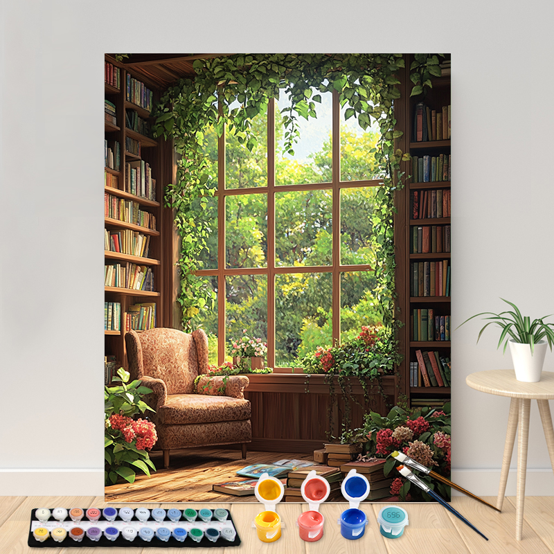 Painting By Numbers The Quiet Library Acrylic Paint Canvas Portrait Family Children Photo Christmas: Burgundy / 40x60cm