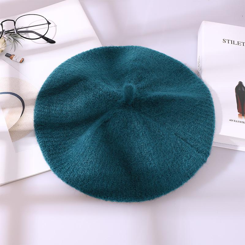 Ośmiokątny kapelusz żeńnarty beret kobiety jesień czapki zimowe robione na drutach dla kobiet dziania wełny duży rozmiar francuski kapelusz Gorras stałe: zielony