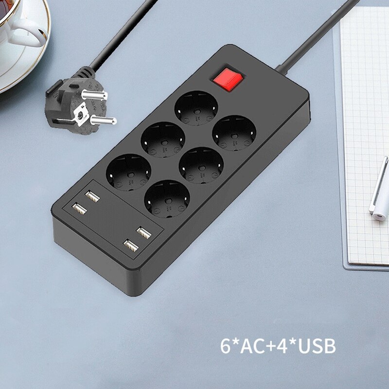 Elektrische Steckdosen Hause Outlet 6 Surge Protector Mehrere Verlängerung Steckdose mit 4 USB Port EU Stecker
