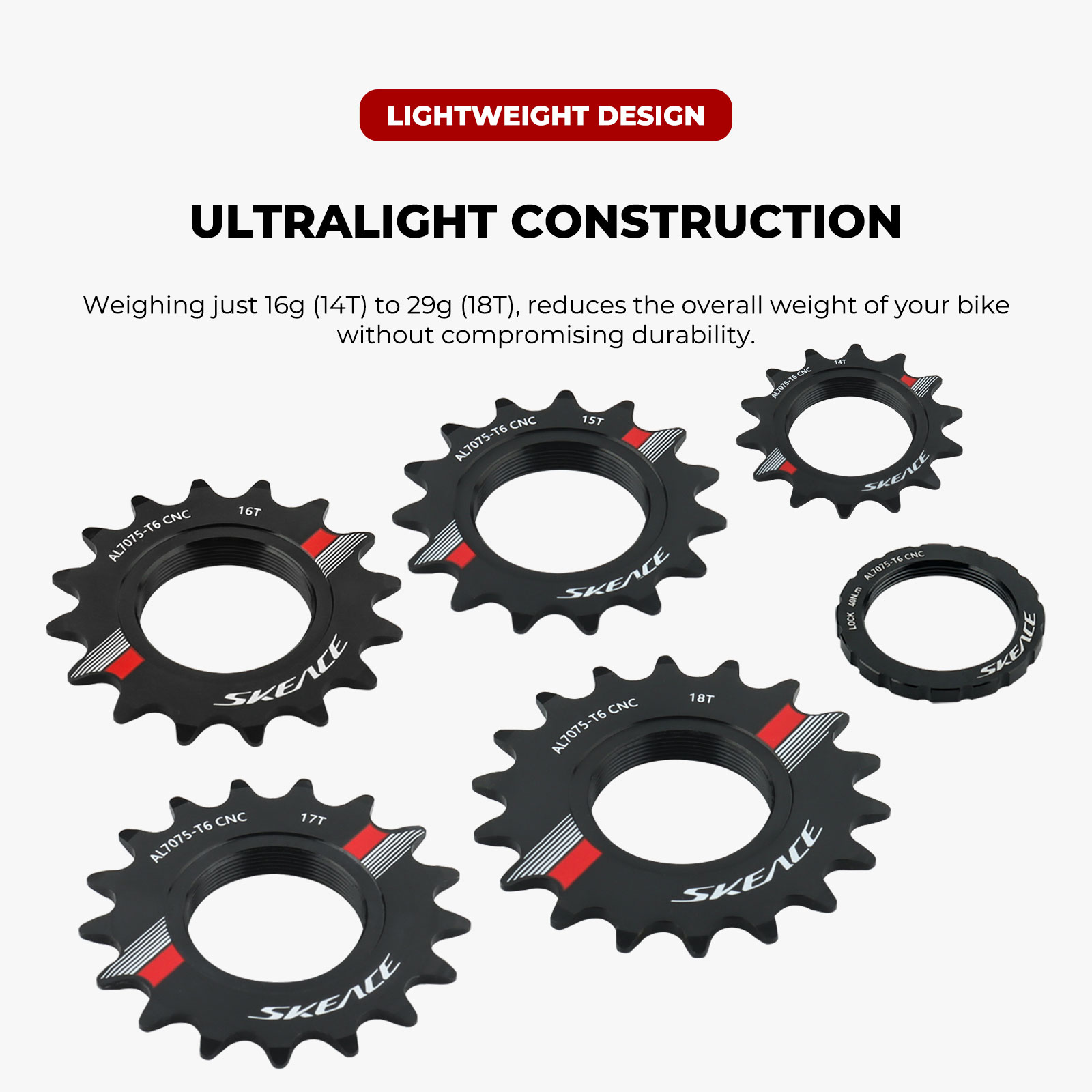 SKEACE Fixed Gear Bicycle 13T 14T 15T 16T 17T 18T Cycling Cog Fixie Track BIKE Single Speed Flywheel 7075 Aluminum Alloy