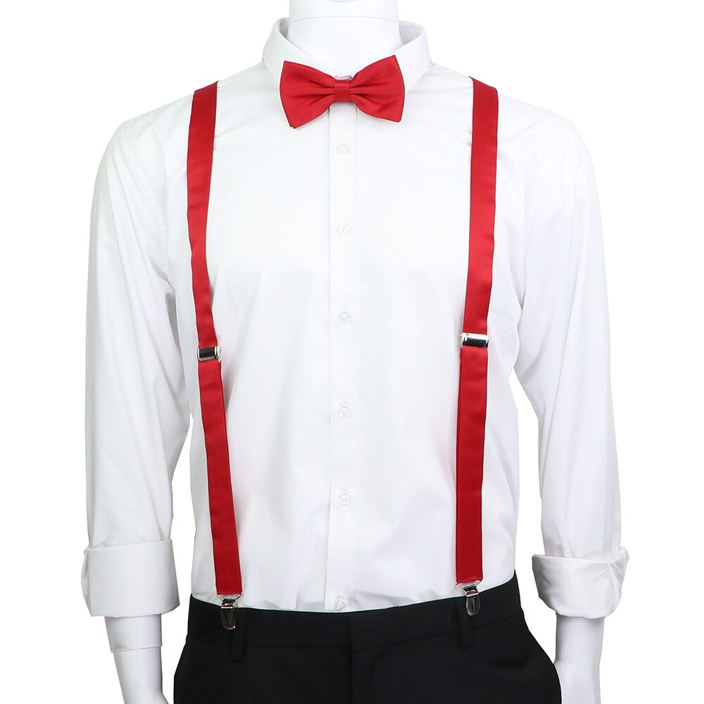 Suspensórios de couro elástico, cor sólida, conjunto de gravata borboletas ajustáveis para homens e mulheres, tiras para festa de casamento, acessórios de gravata, presente: set 23