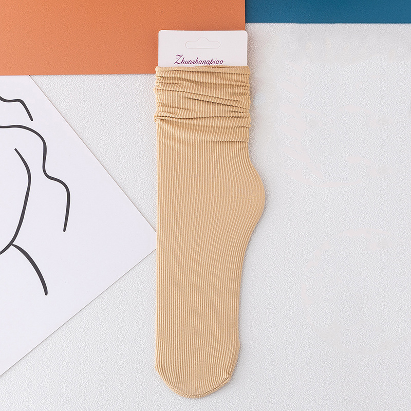Multicolor Solid Color Ice Silk Velvet Mid Tube Socks Women Summer Soft Thin Rolled Edge Crew Socks Japanese Casual Long Socks