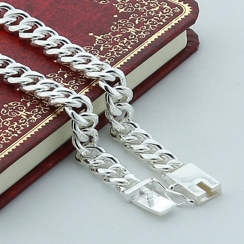 Men 10MM Sideways Bracelet 925 Silver Color Jewelry For Male Square Buckle Bracelet