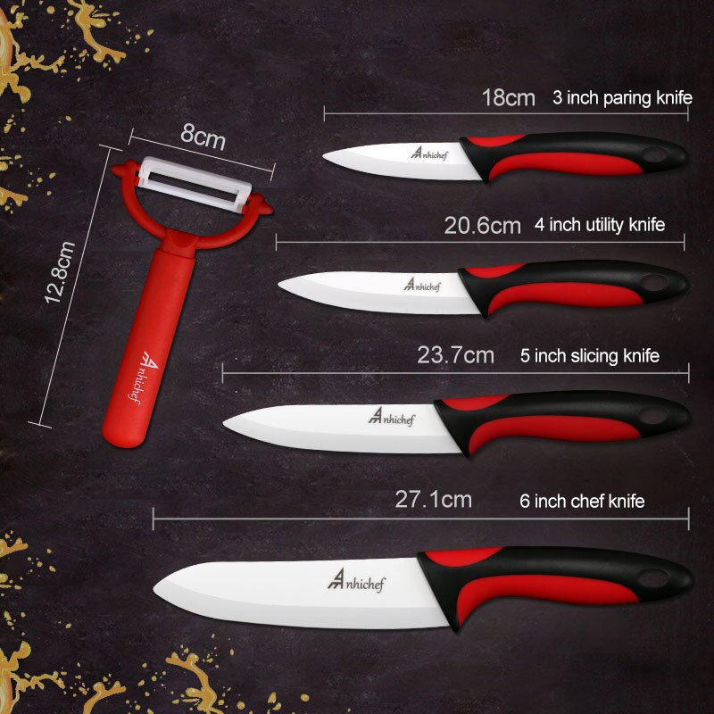 Kökskniv keramiska knivar 3 4 5 6 tum + skalare vitt blad skära frukt grönsakskock verktygskniv set matlagningsverktyg