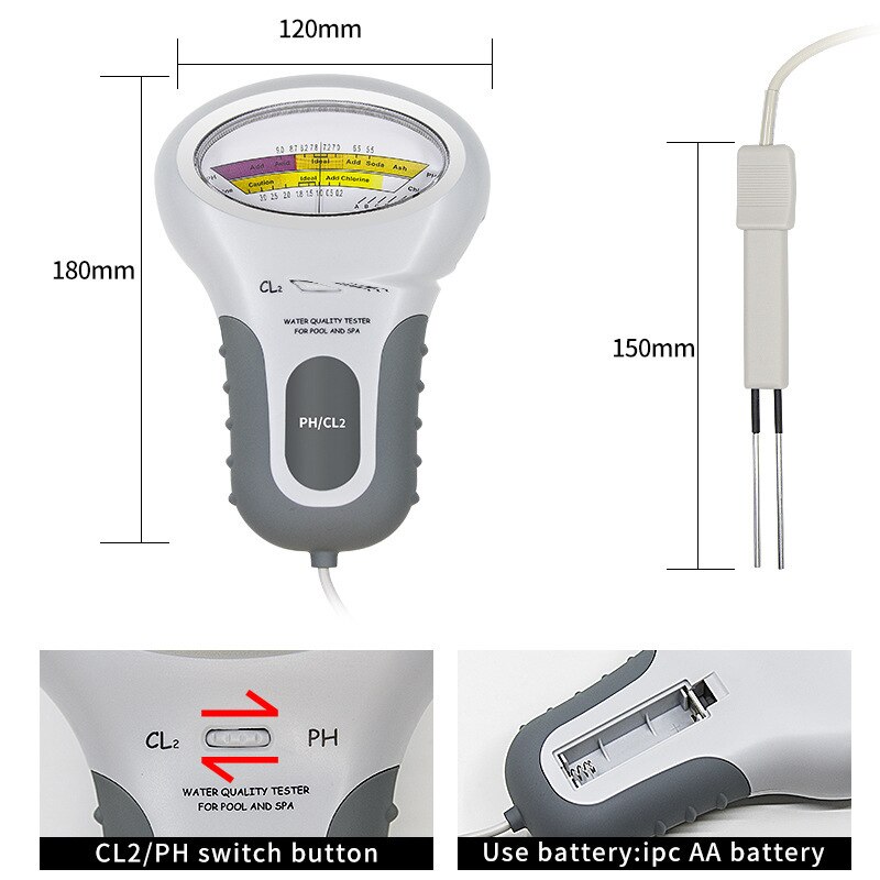 Medidor de prueba de del agua para piscina, Detector de cloro Residual CL2, Sensor de prueba de PH, pluma, agua del grifo, acuario