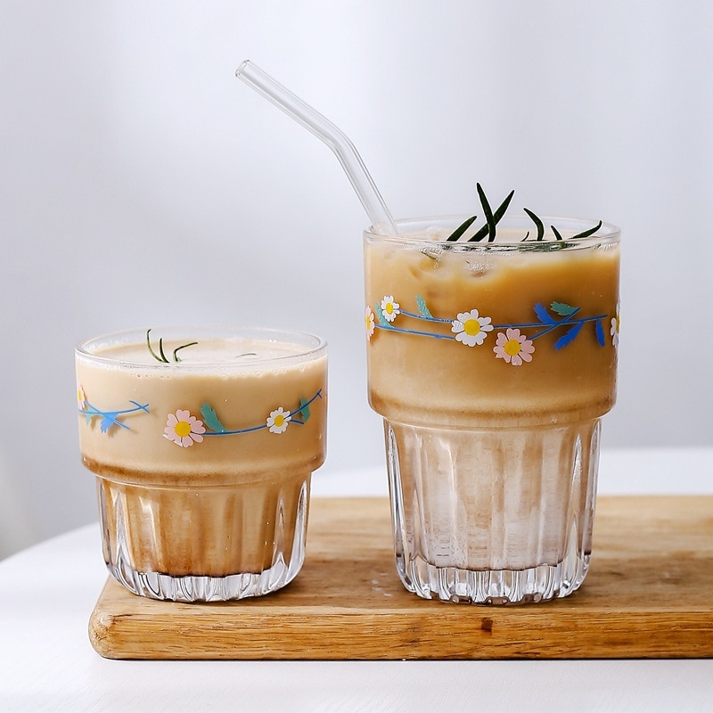 Glas kopper lille daisy vand tumbler ins japansk og koreansk juice cola mælk te krus sommer frisk iskaffe kopper