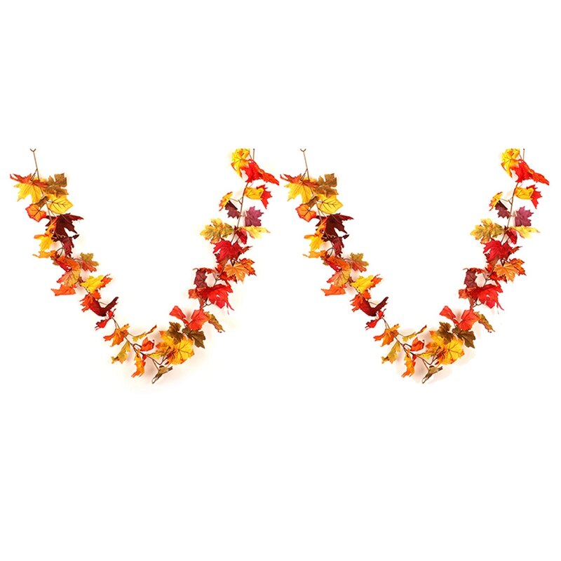 2 Pcs Autumn Maple Leaves Garland, Fall Hanging Plant for Home Garden Wall Doorway Backdrop Fireplace: Default Title