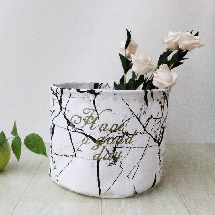 Toy cartoon small storage bucket dirty clothes debris storage basket foldable: White marble