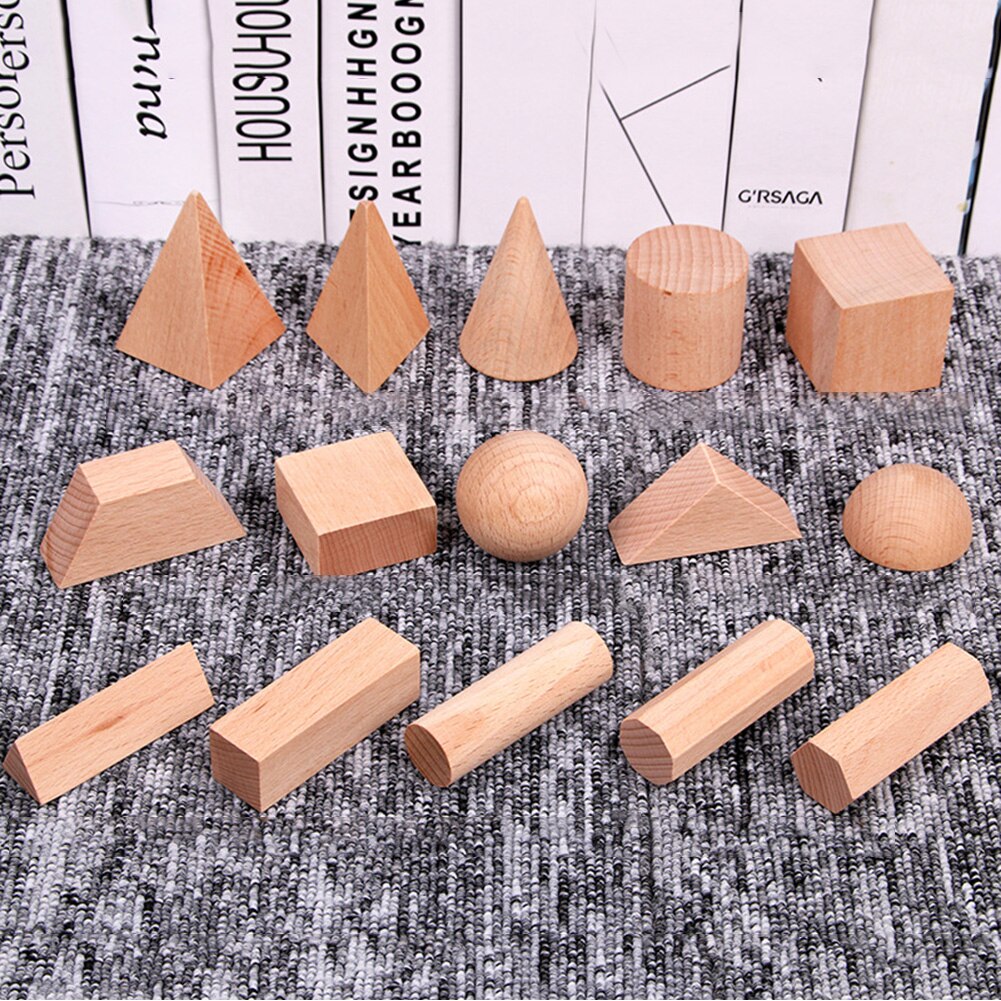 15Pcs Houten Blank 3D Geometrie Effen Blokken Kids Leren Math Educatief Speelgoed Gemaakt Van Glad Massief Houten Materiaal