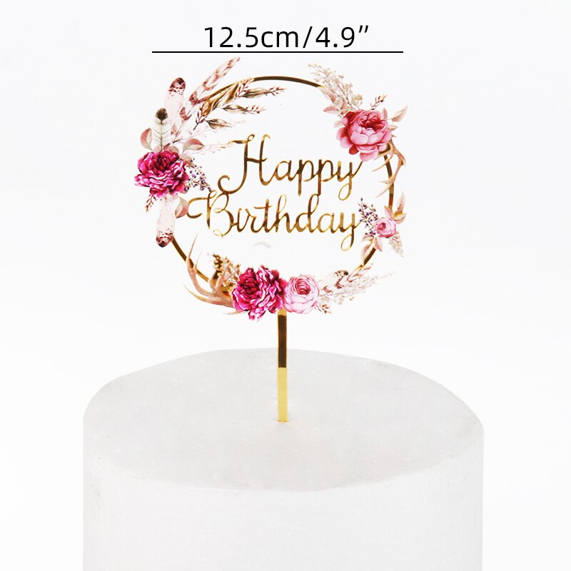 Décoration de gâteau joyeux anniversaire, bordure de couronne de fleurs et papillon, fée filles, fête d'anniversaire, Baby Shower, acrylique, décoration de gâteaux: a08