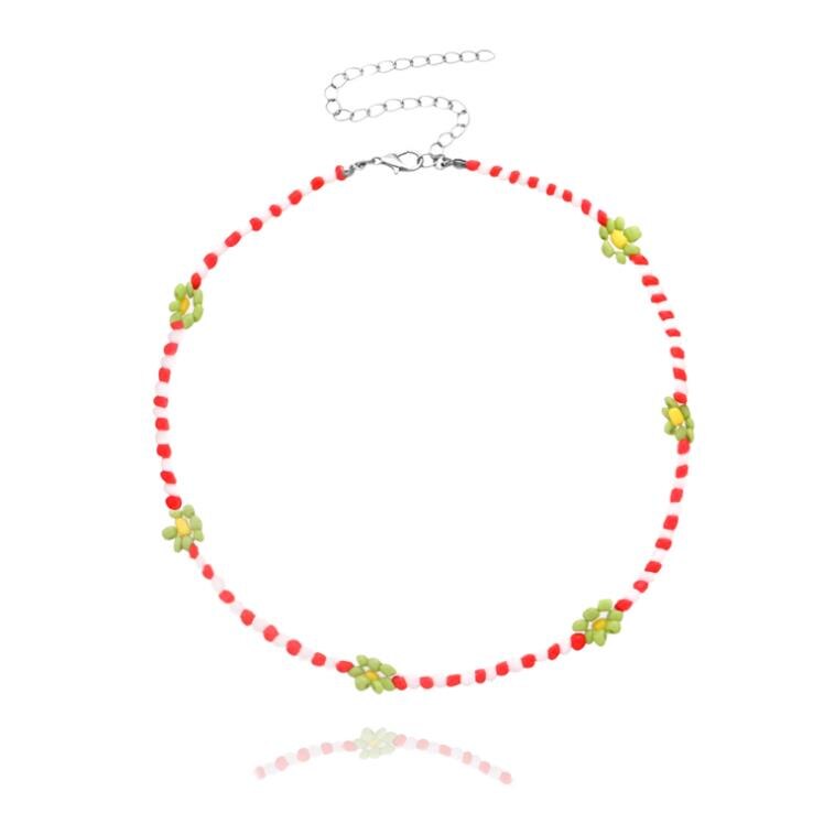 Collier ras du cou court pour femmes, jolie chaîne de perles colorées avec des fleurs de marguerite, bijoux de , coréenne: white red