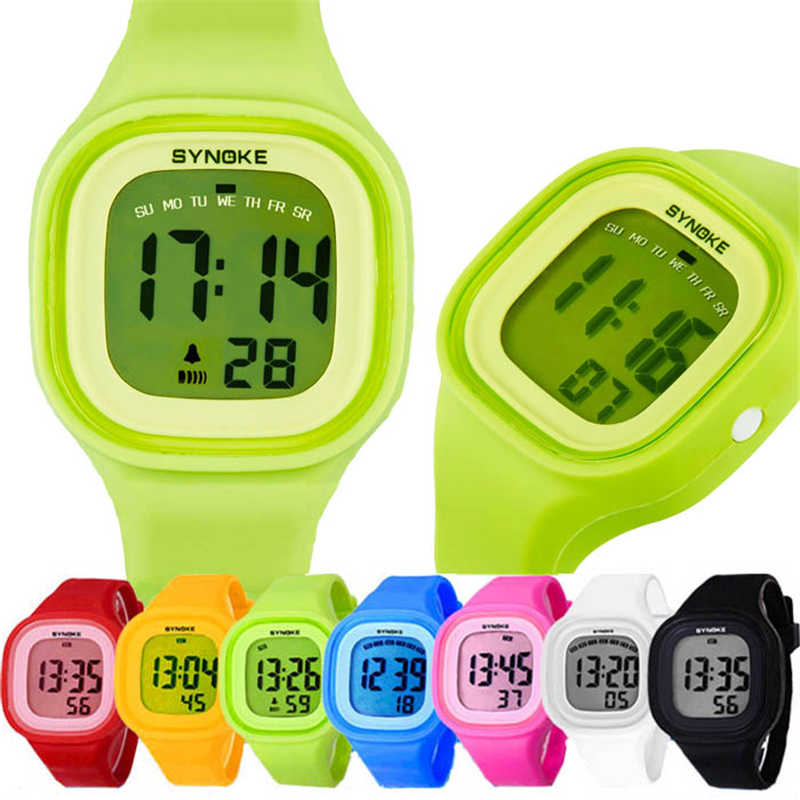 1Pc Silicone Led Light Digitale Rubber Sport Wrist Kind Horloge In Geel Blauw Roze Groen Rood Wit Zwart Dames horloge Kinderen