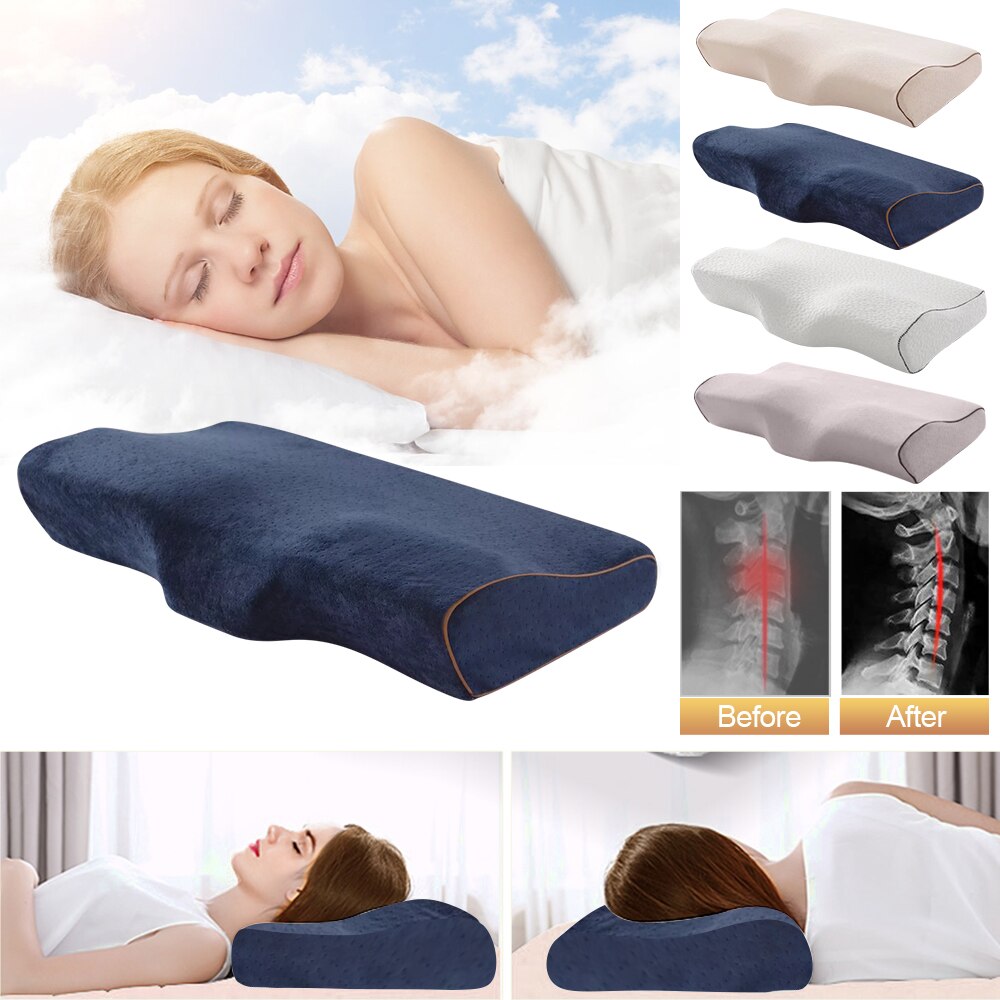 Memory Foam Beddengoed Kussen Nek Bescherming Trage Rebound Memory Foam Vlinder Vormige Kussen Gezondheid Cervicale Nek Grootte In 50*30 Cm