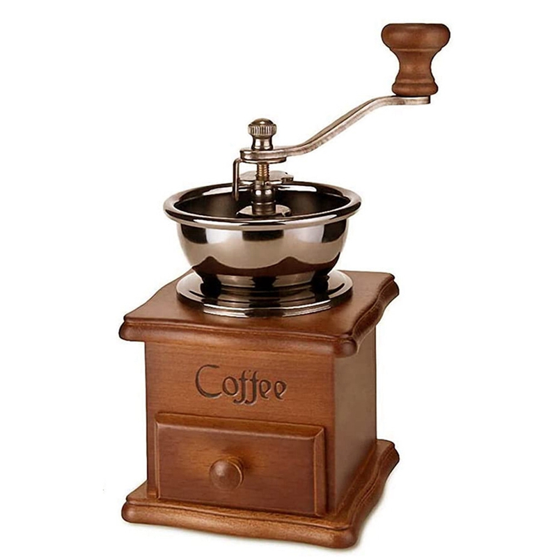 Manual Coffee Grinder Vintage Antique Style Wooden Coffee Grinder Classic Hand-Cranked Coffee Grinder: Default Title