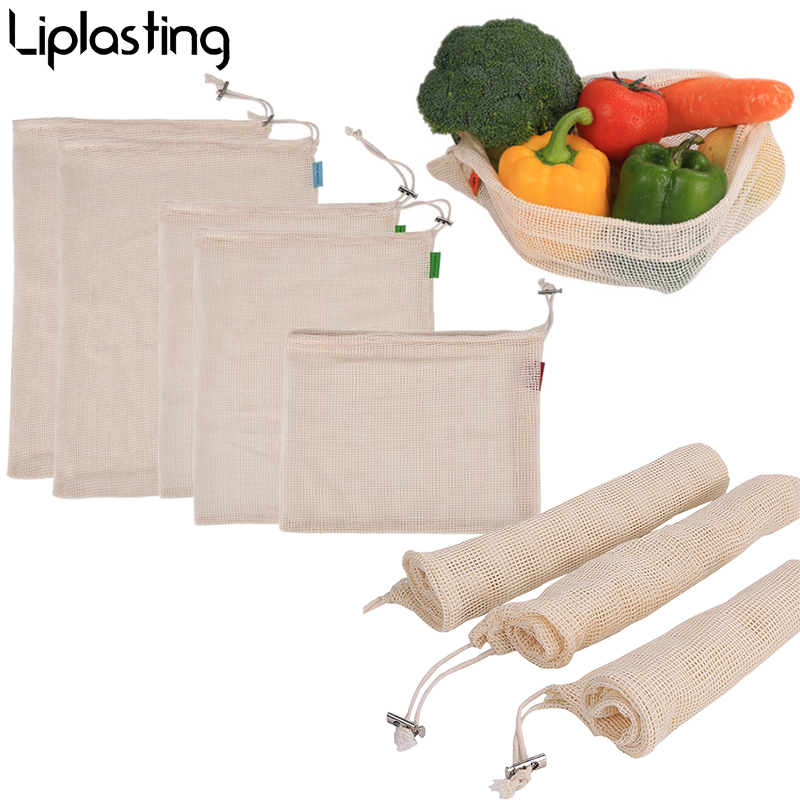 Eco friendly Reusable Produce Bags Washable Bags for Storage Fruit Vegetable Organizer Storage mesh bags for fruits