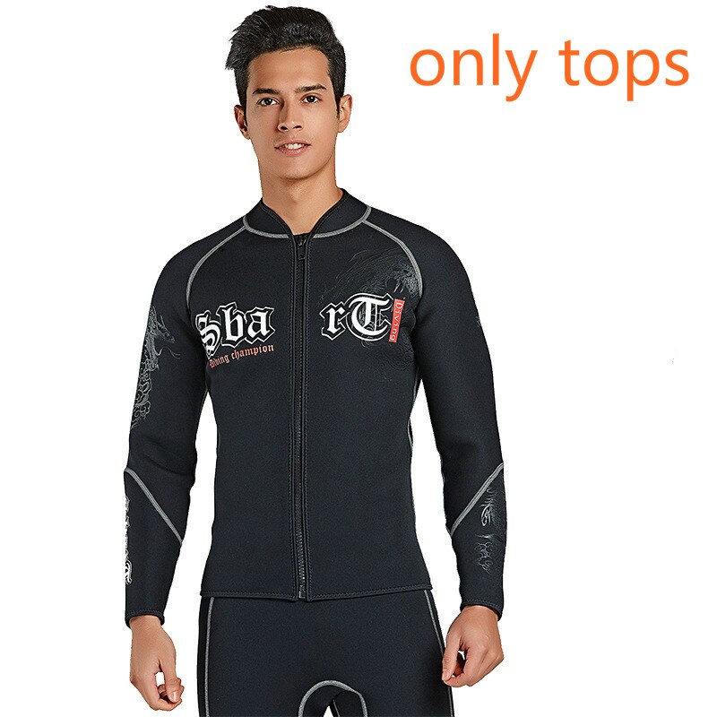 SBART 3MM Neoprene Wet Suit Men&#39;s Long Sleeve Black Tops Pants Dive Suit Winter Swim Scuba Dive Wet Suit for Cold Water Suit: 7053 / XXL(70-80kg)