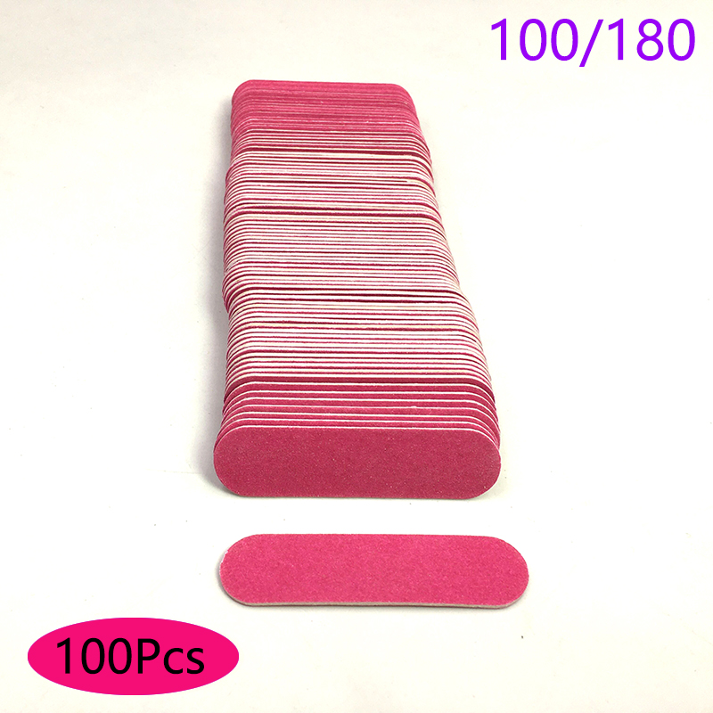Limas de madera desechables para manicura, papel de lija, pulido, Mini lima de uñas, 100 Uds.: Rose Red