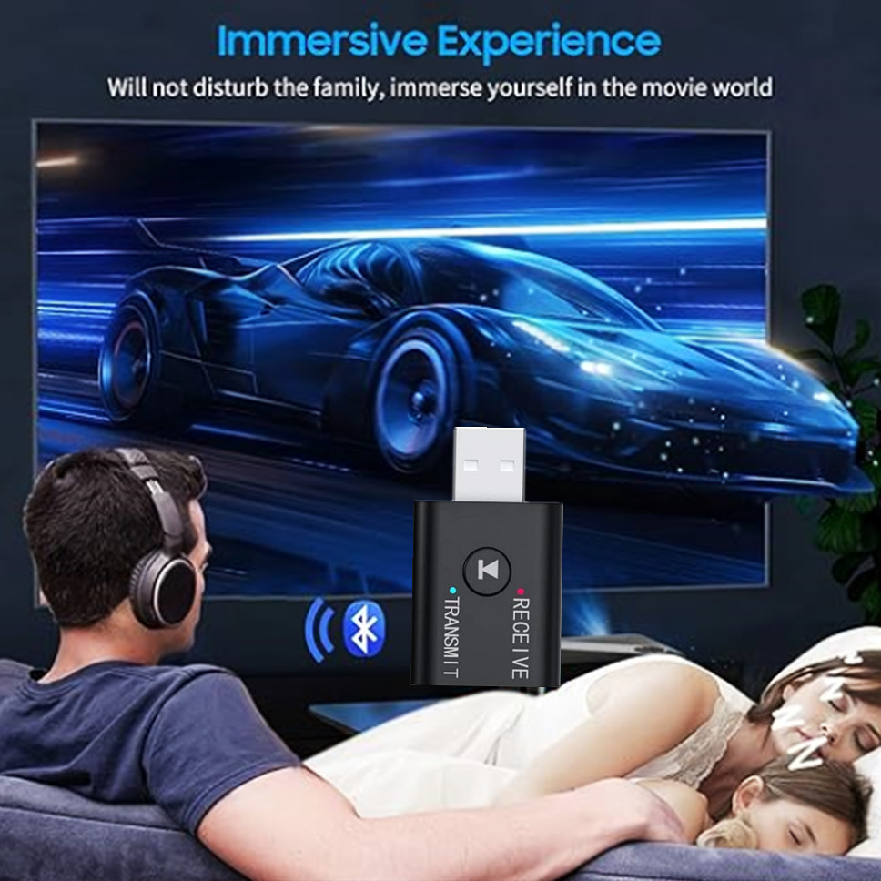 Bluetooth 5.0 2 in1 nadajnik-odbiornik konwerter samochodowy bezprzewodowy adapter audio USB 3,5 mm Aux do telewizora/domowego stereo/samochodu/słuchawek/PC